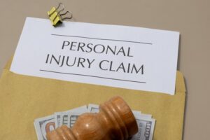 personal injury lawsuit paperwork, money, and a judge’s gavel